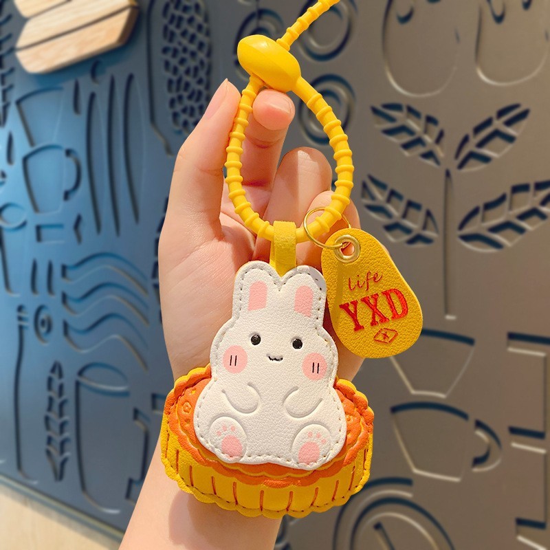 漫画中秋節革月餅ウサギキーホルダークリエイティブ月祭りかわいいスクールバッグペンダント小さなギフト卸売|undefined