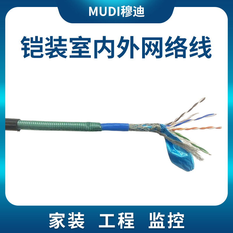 Oxygen-Free Copper Armored Network Cable, Category 6, Gigabit, Double Shielded, Category 5E, Outdoor Engineering Room Twisted Pair High-Speed Network Cable