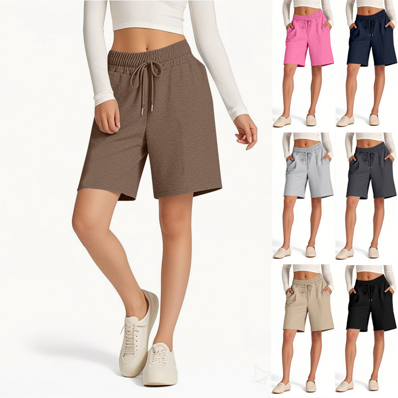 2025 spring and summer Europe and the United States cross-border TEMU Amazon new loose elastic waist fashion solid color casual five shorts