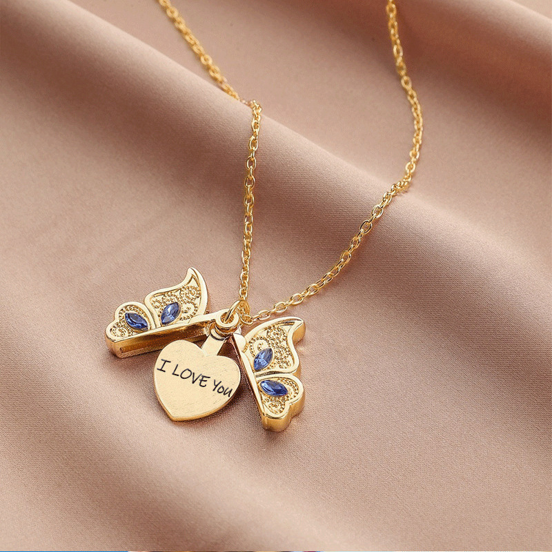 Vlinder Liefde Ketting Halve Maan Persoonlijkheid Eenvoudige Hanger Moederdag Cadeau MOM Ketting_voghion.com