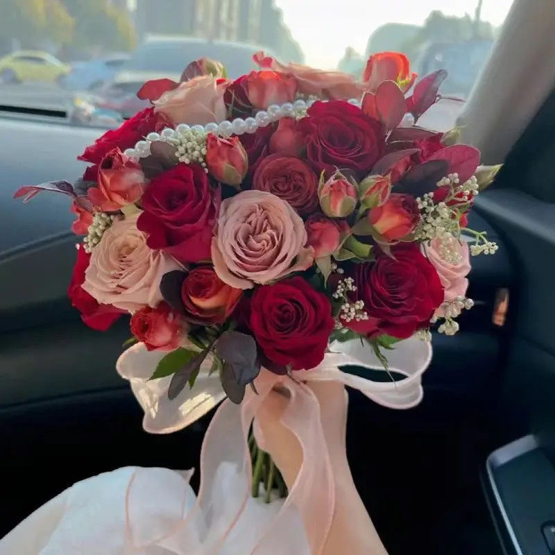 结婚粉色婚礼手捧花新娘手捧结婚出片郁金香领证仿真花拍照道具|undefined