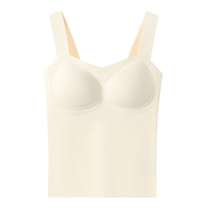 Chaleco cálido para mujer con almohadilla para el pecho, taza fija integrada, soporte grueso para el pecho, camisa de base delgada, chaleco de sujetador sin usar, otoño e invierno