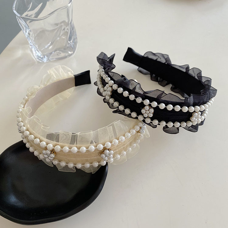 Korean Version Lace Pearl Fold Headband display picture 2