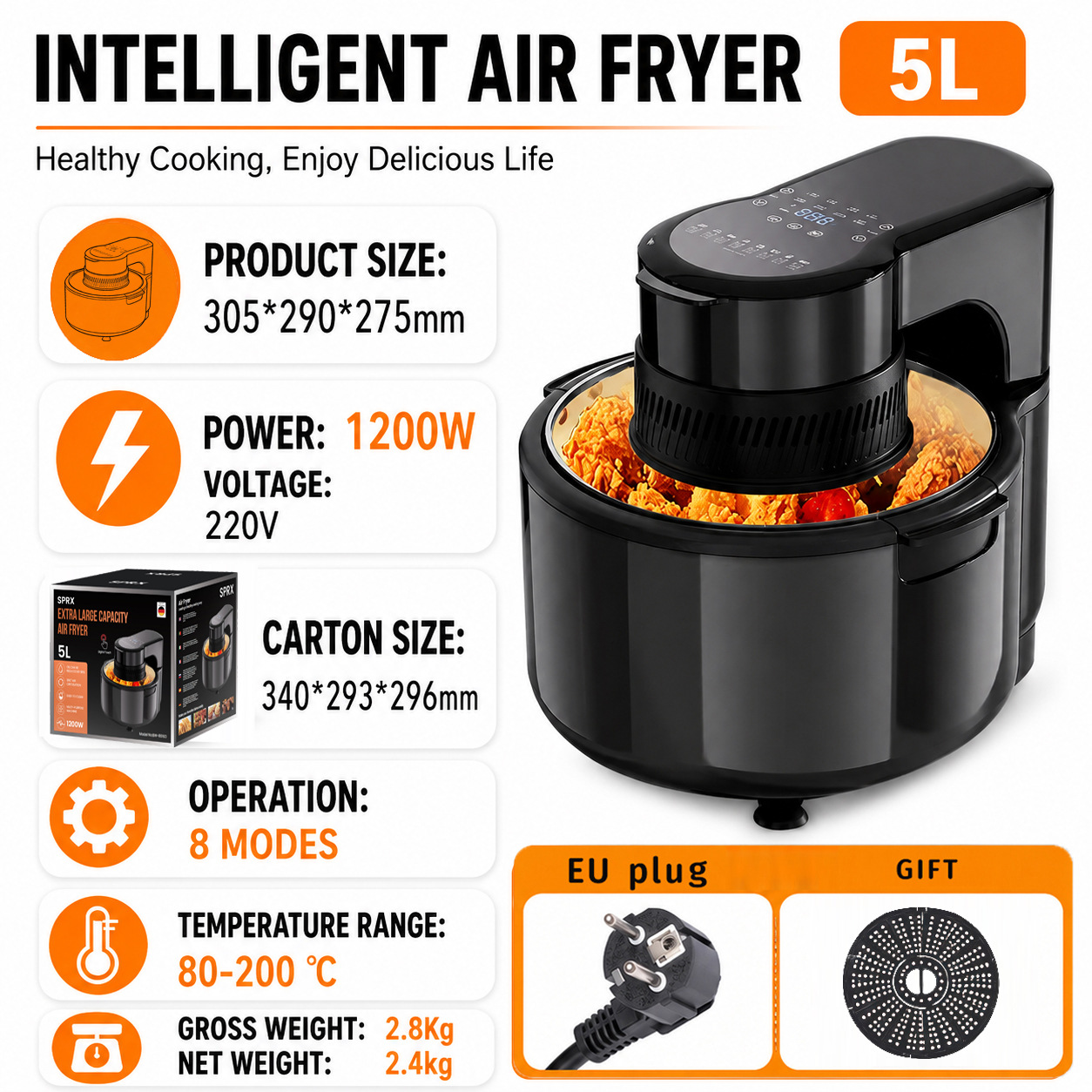 Friteuse à écran tactile 5L norme européenne