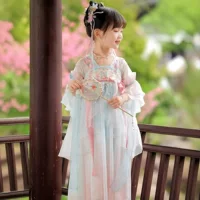 2025 новый Hanfu для девочек летняя супер фея старинная одежда юбка для детей с короткими рукавами милое платье для маленьких девочек