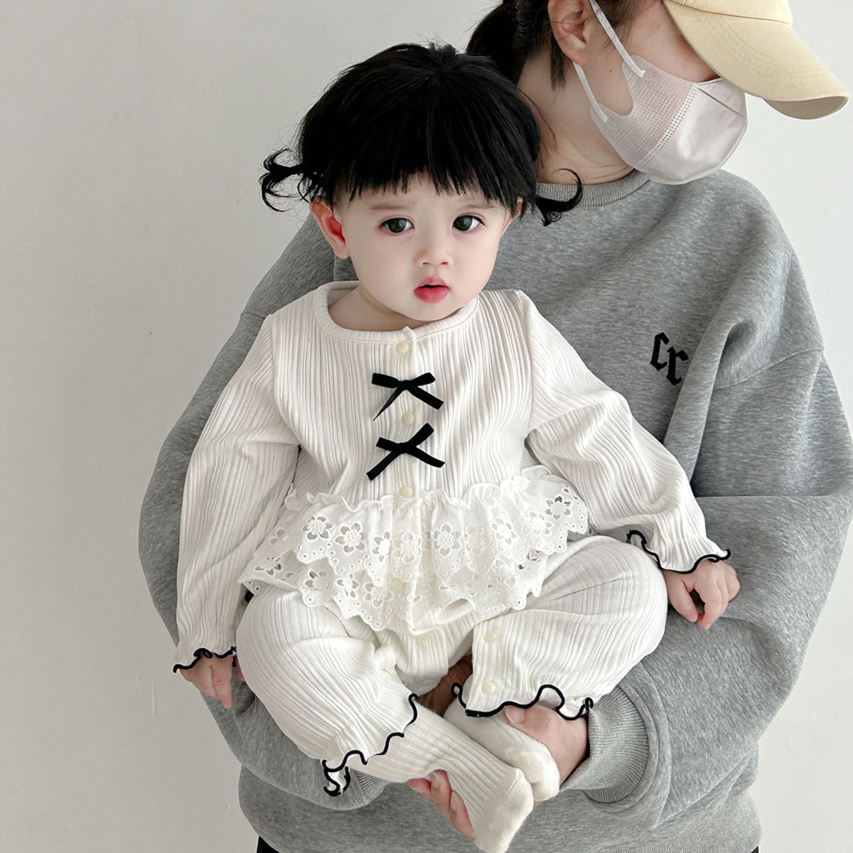 Baby Spring & Fall New Baby Girl Fake Two-Piece Jumpsuit Little Princess Sweet Bow Outing Clothes Z3002