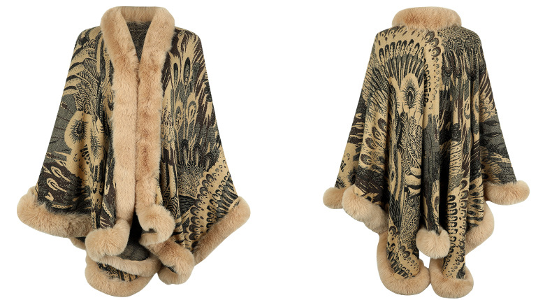 Women's thickened thermal shawl with peacock flower knitted cape_voghion.com