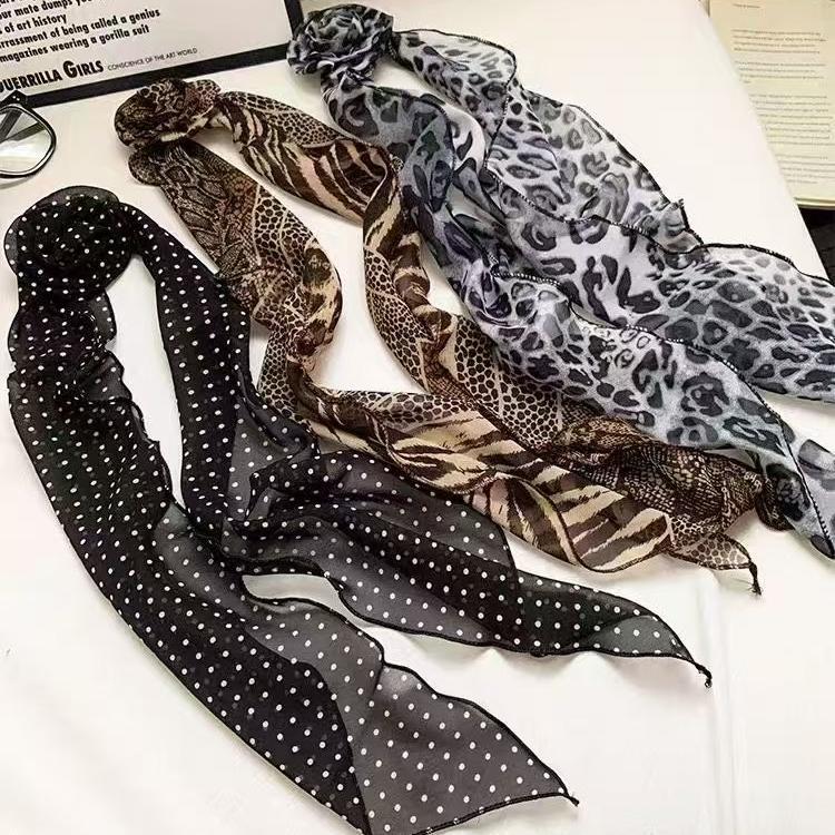 Korean Version Versatile Black Long Striped Polka Dot Rose Silk Spring Summer Thin Atmosphere Niche Neck Scarf_voghion.com