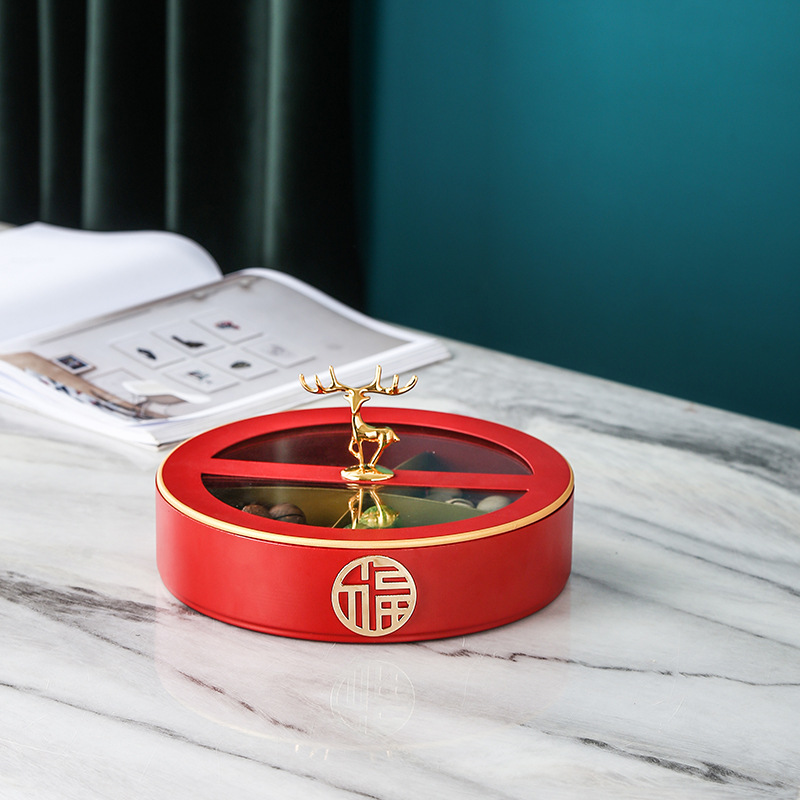 Hogar sala de estar Luz de lujo doble capa compartimiento giratorio fruta seca snack fruta placa té Mesa creativa boda dulces caja de almacenamiento