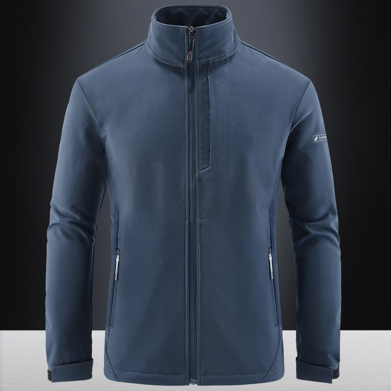 Polar Fleece Jacket Men's Jacket Autumn and Winter Outdoor Warm Windproof Soft Shell Fleece Jacket Fleece-Lined Thickeneded Stand Collar Sweatshirt