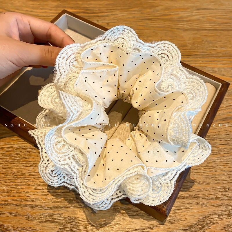 芭蕾风波点蕾丝花边大肠发圈新品扎发头绳温柔气质低马尾发饰头花|undefined