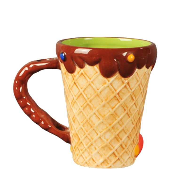 Taza de cerámica de helado de viento de verano Taza de agua para estudiantes Taza con tapa y cuchara Taza con forma de helado