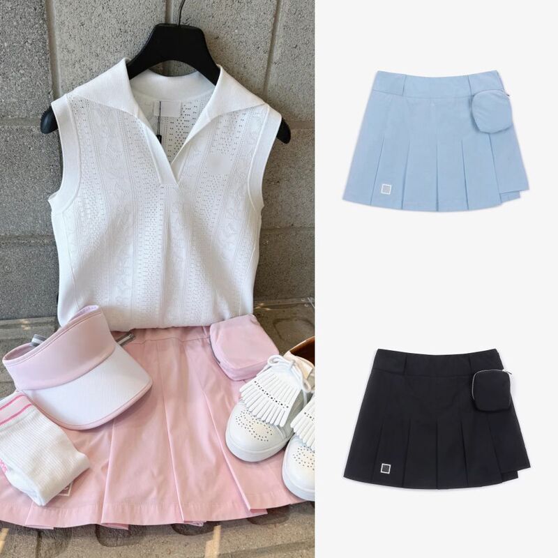 Korean Original Women's Golf Fashion Logo Pleated Skirt Outdoor Sports Anti-Exposure Short Skirt Pants