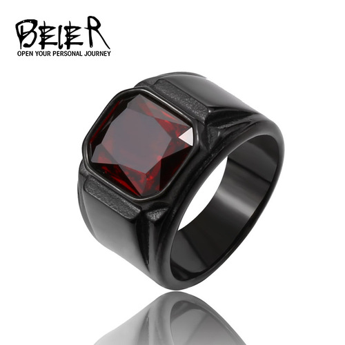 beier new stainless steel electroplated gemstone ring wholesale European and American retro men's titanium steel ring hand jewelry