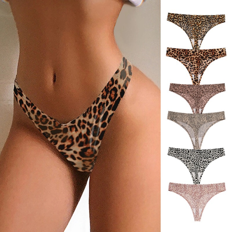 Aliexpress Popular Sexy Leopard Print Thong Ice Silk Seamless Breathable Underwear for Women Hot Comfortable Soft G-String Pants
