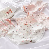 Cotton mid‑rise panties, retro floral print, cute fresh style, sizes M–XL