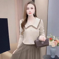 时尚气质T恤女式早秋新款宽松遮肚子长袖打底衫百搭显瘦洋气上衣