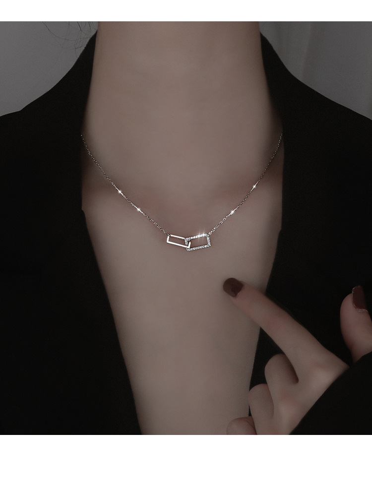Pendant Necklace Classification cable chain Chain Type 1 Piece Quantity 925 Sterling Silver Artificial Rhinestones Cable Chain Plating Inlay Geometric Pendant Necklace