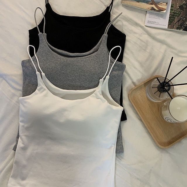 Camisole women's one-piece fixed chest pad solid color beauty back slim fit inner wear outer wear pure cotton bottoming sleeveless top