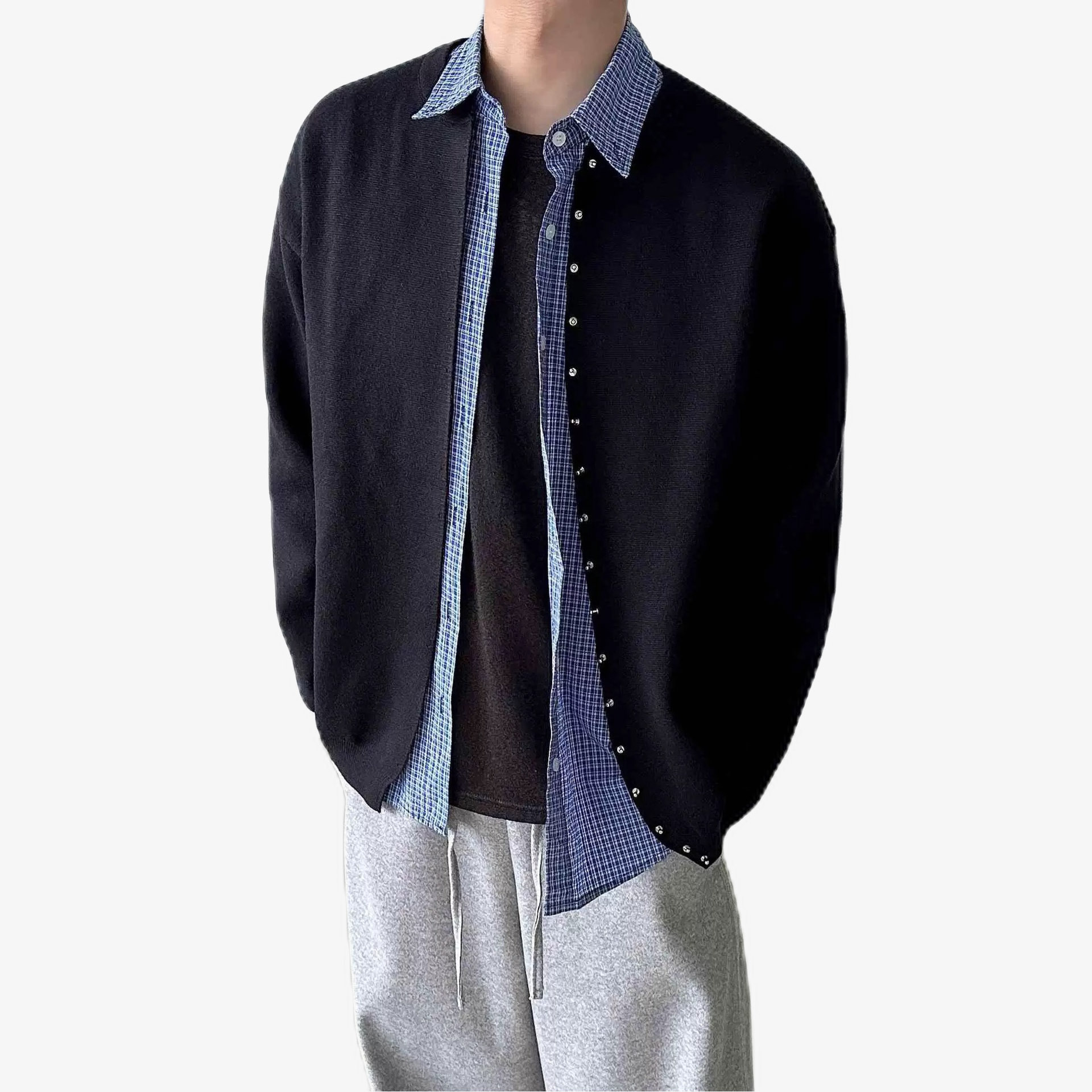 Explosiones transfronterizas de tamaño europeo de remaches de hebilla metálica cardigan chaqueta suéter hombre otoño invierno fábrica al por mayor