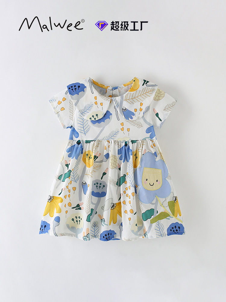 Vestido de niña malwee transfronterizo verano nuevo vestido de princesa de moda europea y americana vestido infantil de mangas cortas