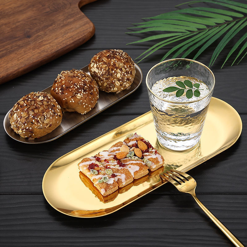 Storage tray ins style tableware household jewelry metal tray high-value dessert plate stainless steel decorative tray