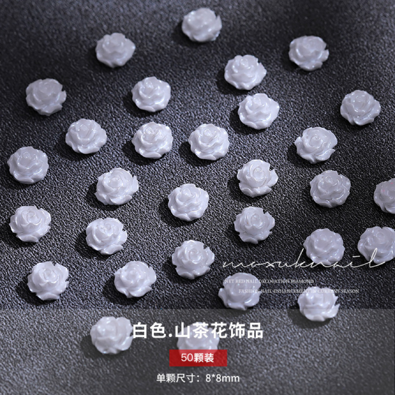 高光混彩ツバキの花の爪の装飾の極光のネイルの小さい花のアクセサリーの真珠の鋼の玉は樹脂のドリルを飾ります。|undefined
