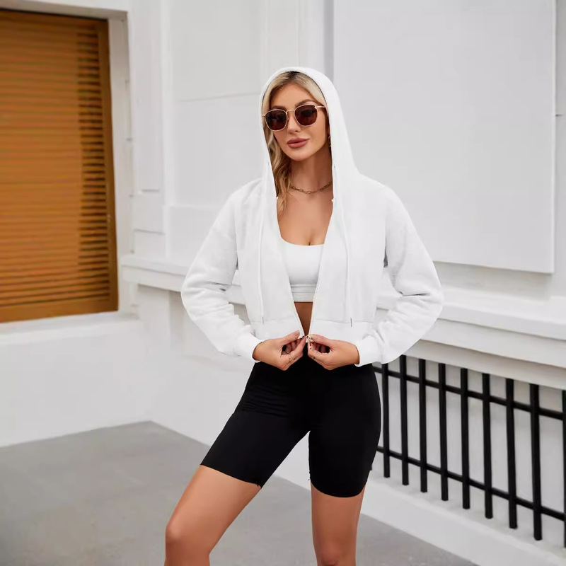 Autumn 2024 New Simple Casual Hooded Zipper Design Short Drawstring Basic Long Sleeve Jacket Sweatshirt Autumn 2024 New Simple Casual Hooded Zipper Design Short Drawstring Basic Long Sleeve Jacket Sweatshirt