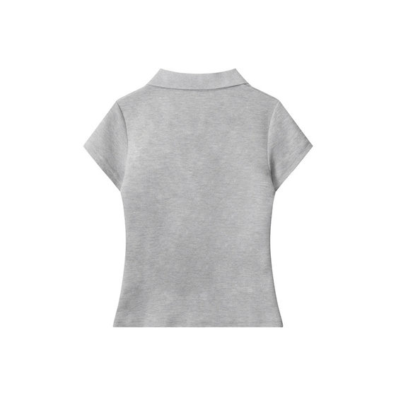 Nariele European and American Polo Shirt V-neck Short-sleeve Solid Color All-match Casual Women's 2025 Elegant Comfortable Top T-shirt