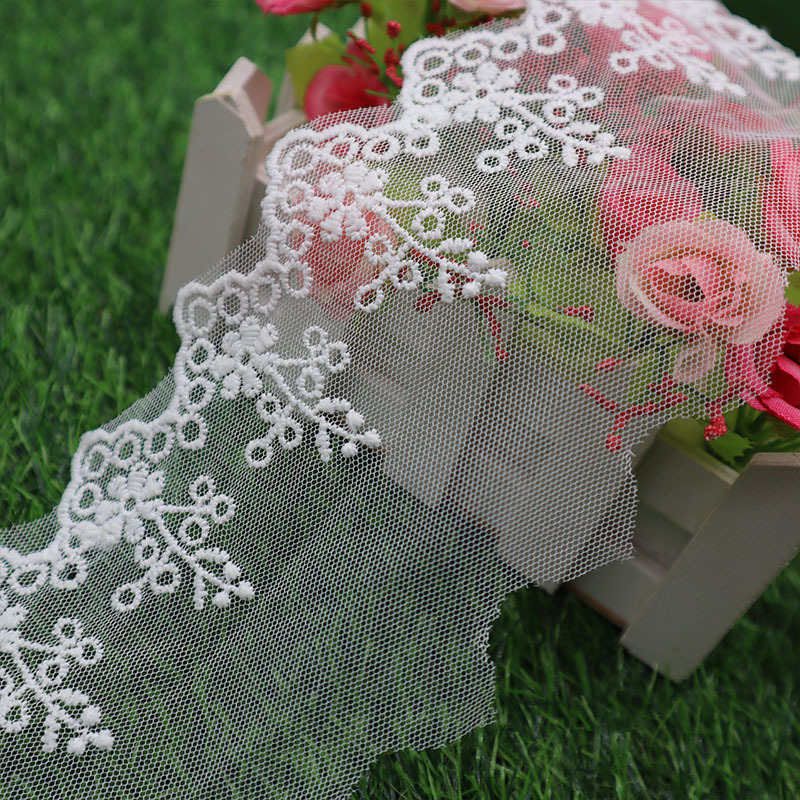 厂家直销电脑绣花服装辅料蕾丝花边牛奶丝网布条码婚纱辅料裙边辅