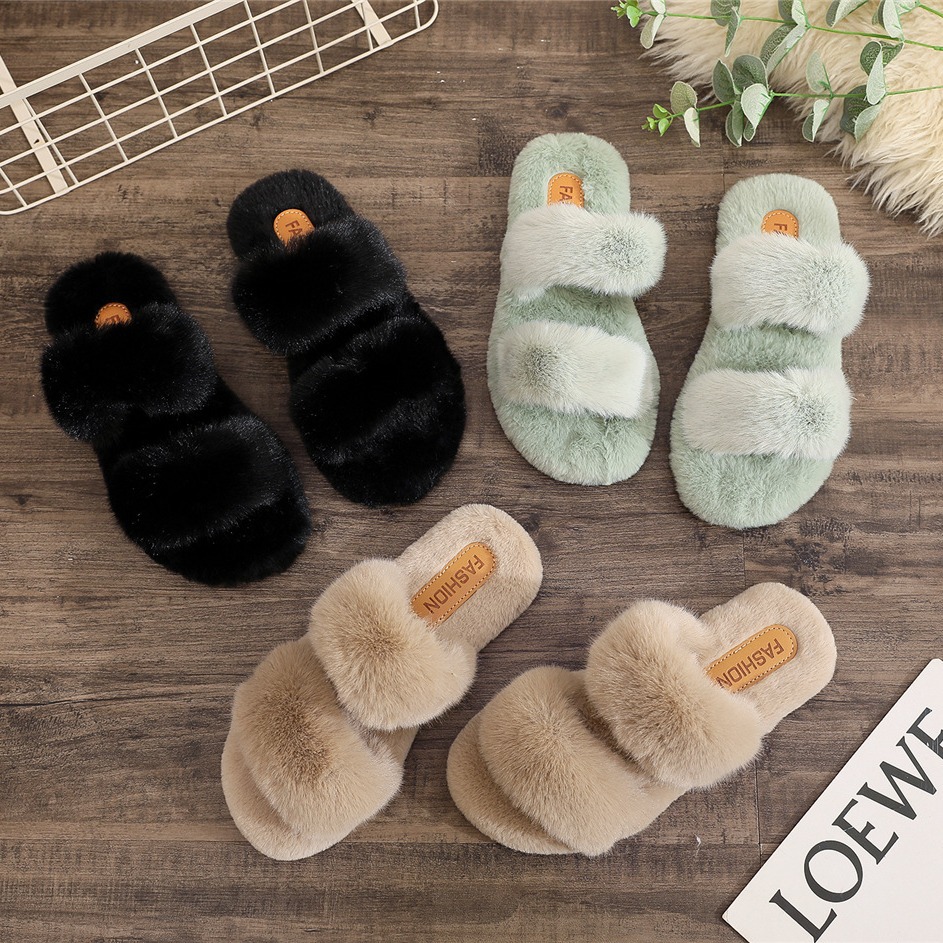 Zapatillas peludas cruzadas para mujeres 2023 otoño nuevo plano cálido zapatillas peludas cruzadas zapatillas perezosas para mujeres