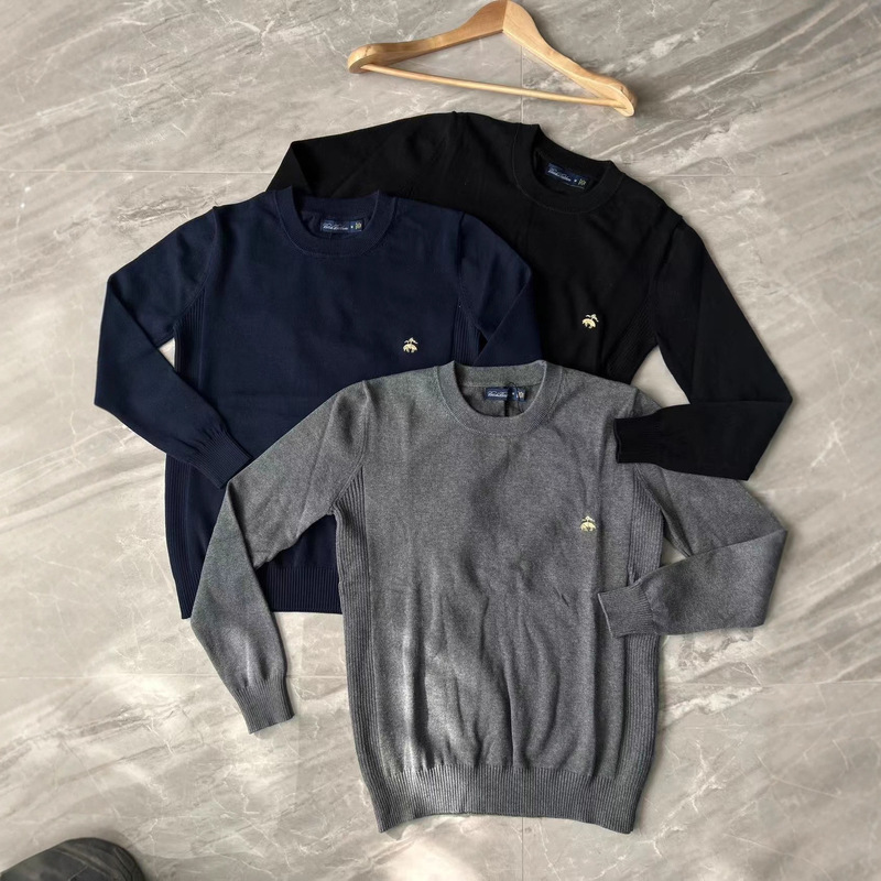 Winter New Booker Brothers Knitwear Casual Men's Embroidered Round Neck Pullover Slim Pure Color Knitwear Knitwear