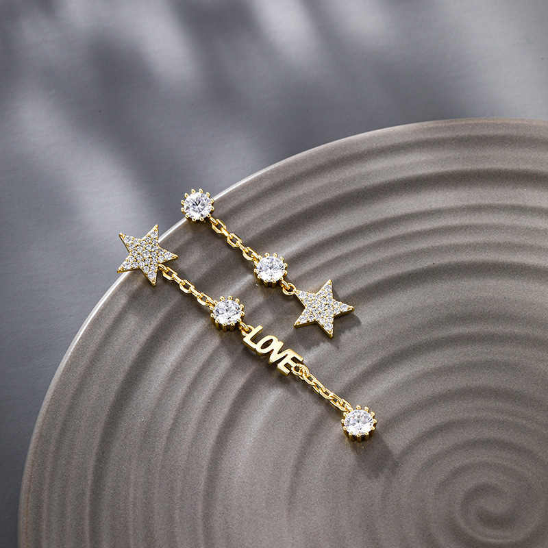 14K color Xuping joyería geometría estrella de amor auriculares de zircón ligero de lujo nicho sensación de mujer