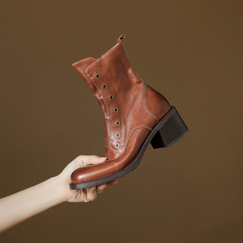 Martens, quality leather boots high heels with zipper