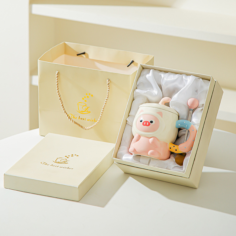 Caricatura encantadora cerimía cerámica con tapa para dar a la chica cumpleaños amiga práctica acompañante caja de regalo