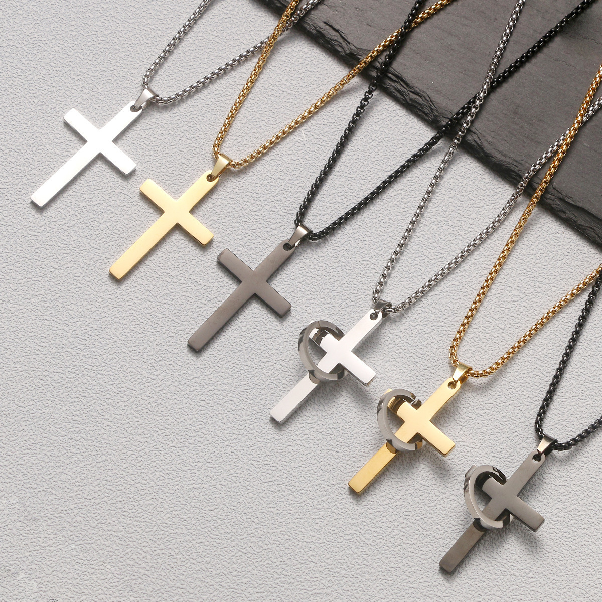 European and American Cross-Border Stainless Steel Cross Necklace Men's Non-Fading Personalized Hip-Hop Jewelry Women's Jewelry Wholesale