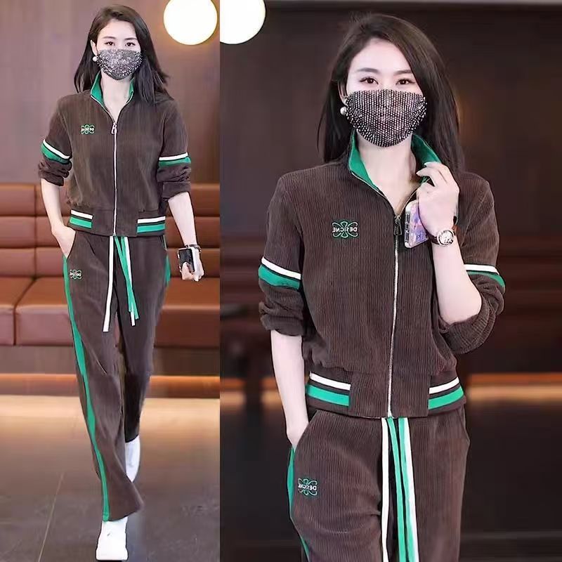 Completo sportivo casual da donna con stampa geometrica 3D, felpa con cappuccio a maniche lunghe e pantaloni da jogging, completo da corsa e lounge._voghion.com