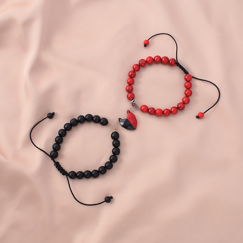 Cross-border new white turquoise heart-shaped magnet couple's beads bracelet set for men and women wholesale jewelry