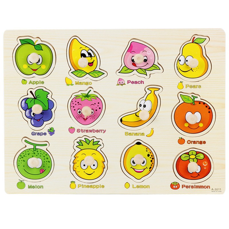 Rompecabezas de tablero de agarre de mano con clavos de hongo, juguetes de madera de educación temprana Montessori para niños, números de letras, forma de fruta, rompecabezas cognitivo