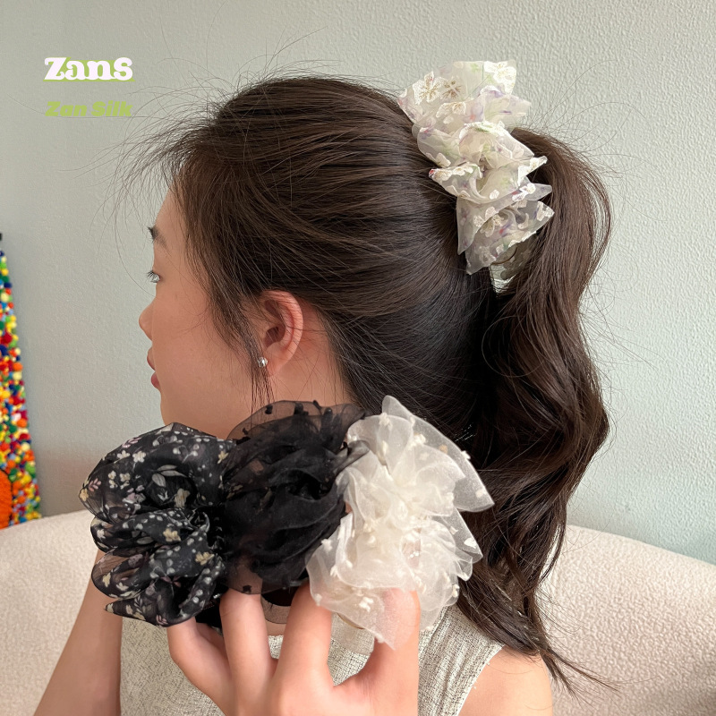 フレンチスタイルバブルシフォンプリントクリップ女性の大きなヘアクリップ後頭部シャーククリップヘアアクセサリー卸売|undefined