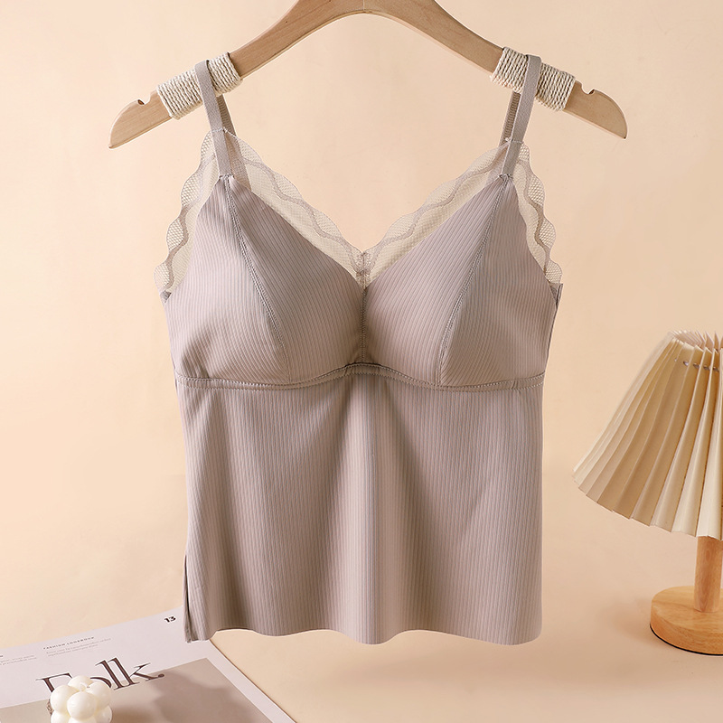 Cordón de belleza de espalda pequeña chaleco de mujer ropa interior delgada taza fija larga ropa interior base de la camisa de verano