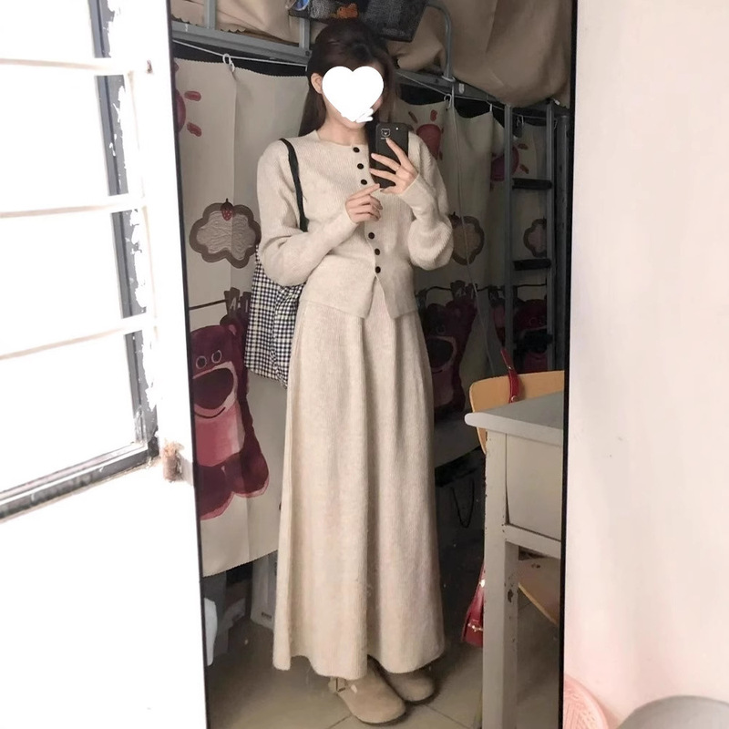 韩系高级感针织连衣裙女2025新款时尚气质长裙深秋初冬穿搭一整套|undefined