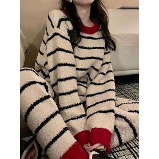 可外穿睡衣女冬季新款圆领长袖休闲风长袖睡裙加厚半边绒