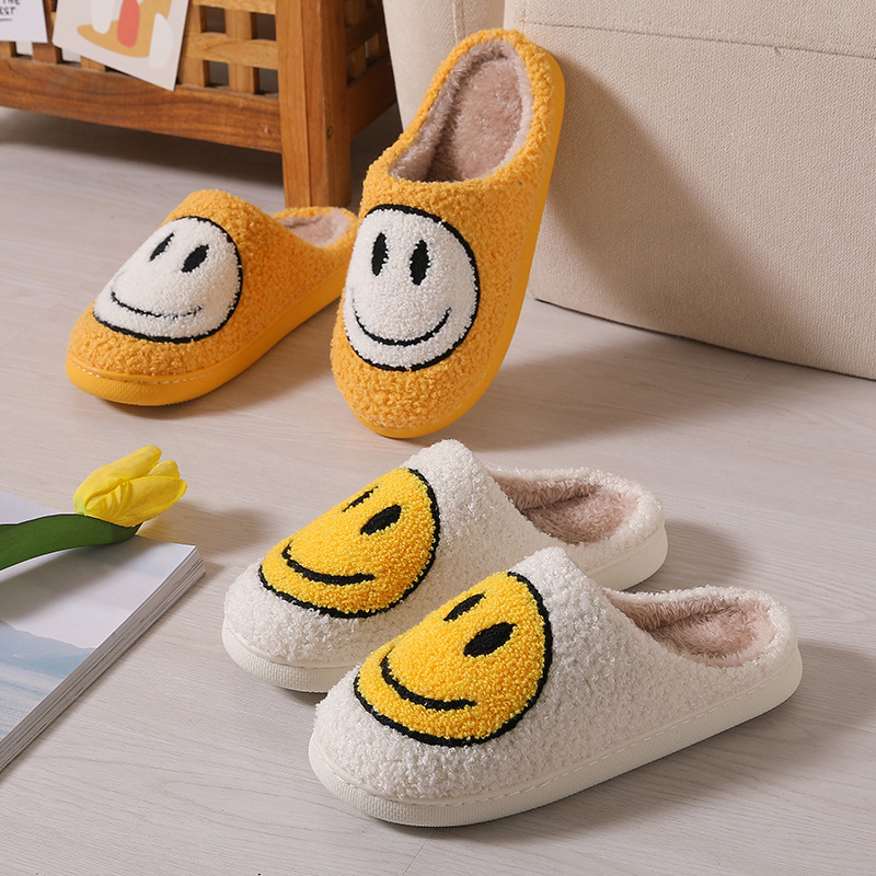 Winter Cute Cartoon Smiley Home Cotton Slippers Wholesale Home Furry Slippers Female Couple Warm Slippers Indoor