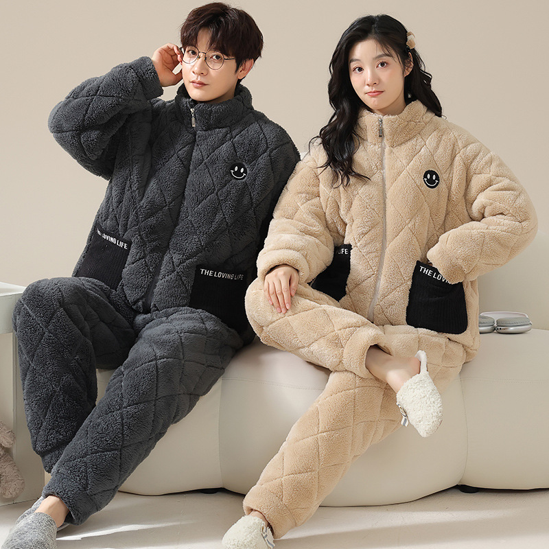 겨울 커플의 3 층 퀼트 파자마 여성 지퍼 카디건 후난 성 의류 두꺼운 따뜻한 남자 홈 옷