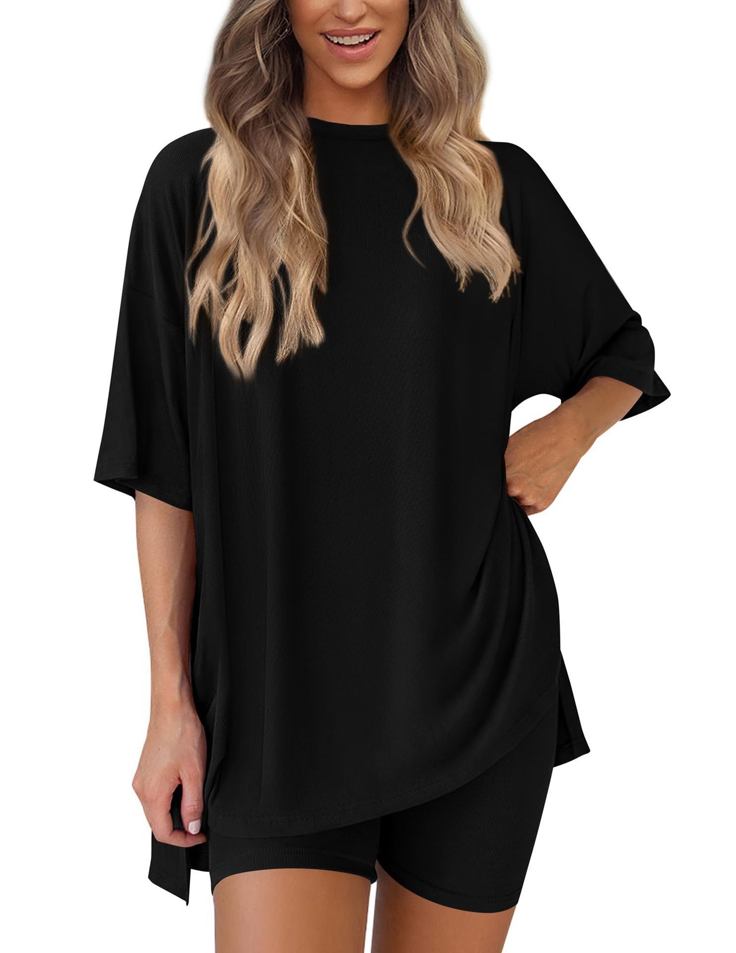 Casual Women's Shorts Set Solid Colour Loose Fit Summer Outfit_voghion.com