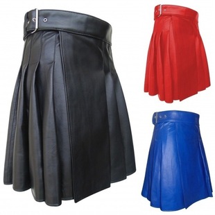 Men's AliExpress Hot-selling Scottish Holiday Skirt Men's Plaid Multicolor Leather Pleated Skirt