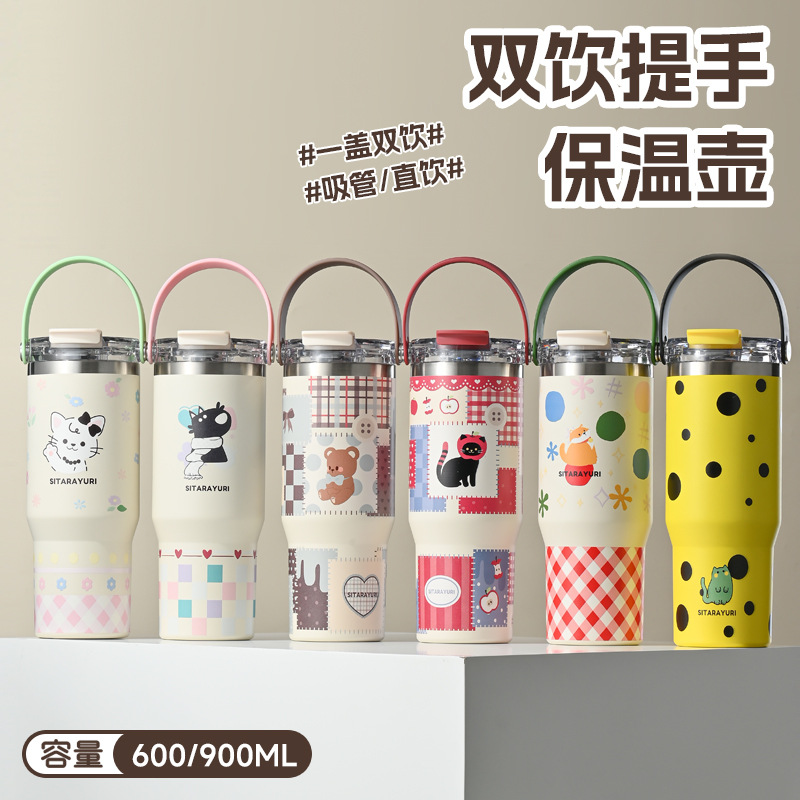 SITARAYURI doble bebida refrescante portátil 3D de dibujos animados taza de hielo de acero inoxidable de gran capacidad taza de aislamiento térmico portátil taza de coche