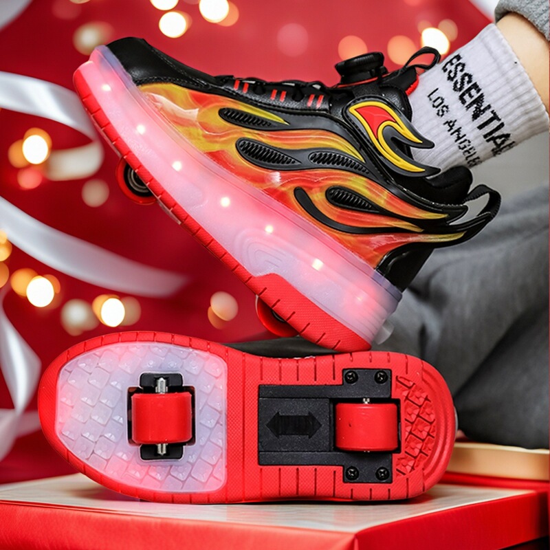 Nezha Heelys Shoes for Boys, Two-Wheel Invisible Shrinking Wheel Shoes, Kidsren's Roller Skates, Girls' Student Four-Wheel Skates