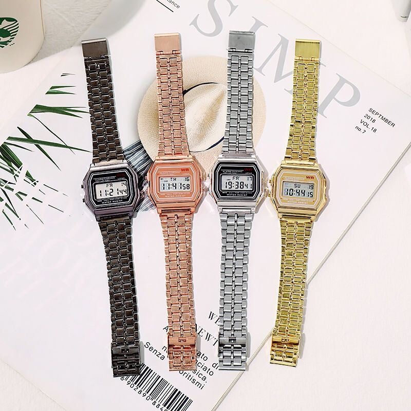 Popular LED electronic watch, Harajuku style fashion watch, multifunctional watch for middle and high school students, foreign trade WR F91W steel band